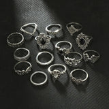 15 Pcs Bohemian Retro Rings Set For Women Crystal Flower Leaves