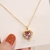 DIEYURO 316L Stainless Steel Beautiful Love Heart Amethyst Gold Pendant