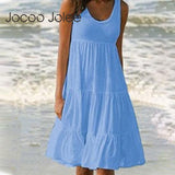 Jocoo Jolee Women Casual O Neck Sleeveless Ruffles Mini Dress