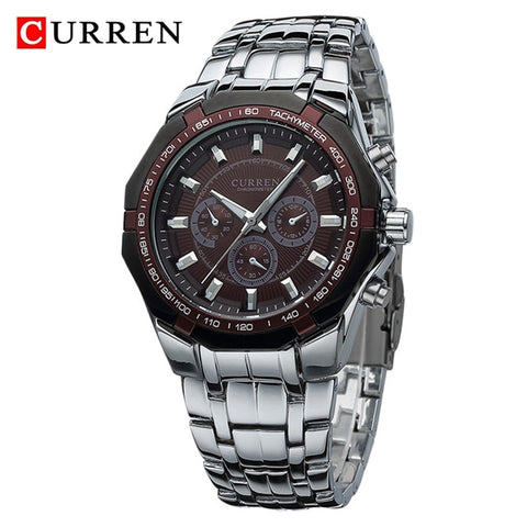 CURREN Men  Watches Full Steel Quartz Clock