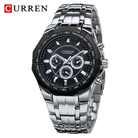 CURREN Men  Watches Full Steel Quartz Clock