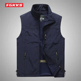 FGKKS Spring Men Waistcoat Outdoor Leisure Solid Color Vest