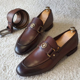 Brown Men Loafers Shoes Square Toe