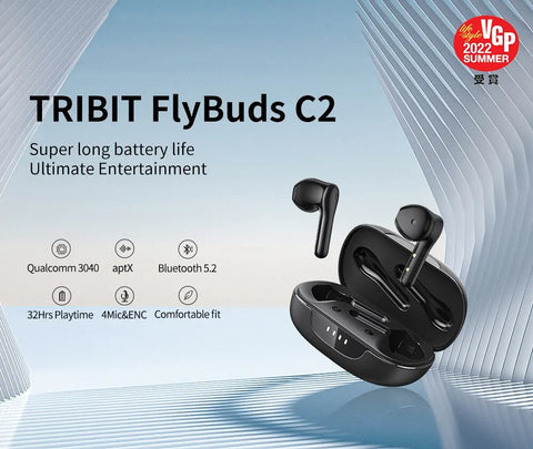 Tribit FlyBuds C2 Wireless Earphones Noise Canceling Crystal-Clear Calls