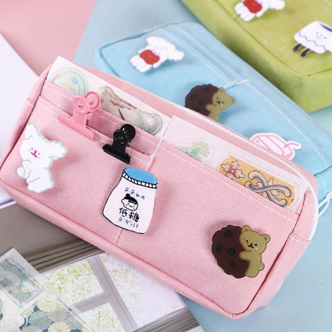 Kawaii Purple Canvas Pencil Case Cute