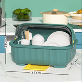 Kitchen Dish Organizer Drain Board with Lid Dish Container Dust Cover