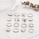 16Pcs Fashion Punk Gothic Butterfly Snake Chain Ring Set for Women