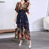 Casual Elegant Retro Style V-neck Tunic Large Swing Dress