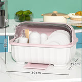 Kitchen Dish Organizer Drain Board with Lid Dish Container Dust Cover