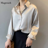 Silk Korean Office Ladies Elegant Shirt Blouse