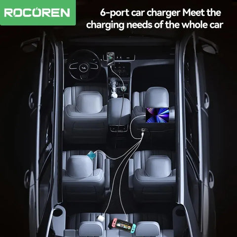 Rocoren 105W Multi 6 Ports Car Charger Backseat Fast Charging USB Type C