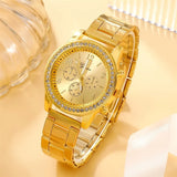 6PCS Set  Watch Women Ring Necklace Earring Rhinestone