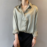 Silk Korean Office Ladies Elegant Shirt Blouse