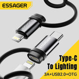 Essager Lighting To USB C Adapter 3A Fast Charging OTG Converter