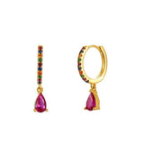 Women Multi Color CZ Drop Earrings Gold Plated