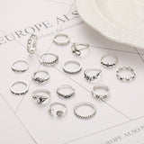 16Pcs Fashion Punk Gothic Butterfly Snake Chain Ring Set for Women