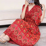 Casual Elegant Retro Style V-neck Tunic Large Swing Dress