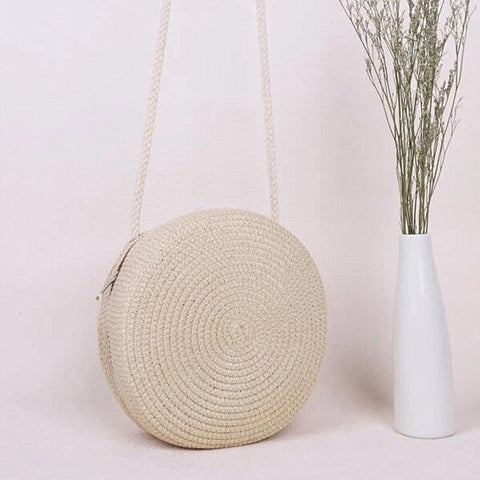 Minimalist Straw Bag Round Crossbody Purse