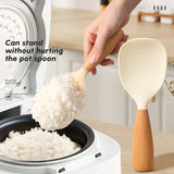 1Pc Silicone Wooden Handle Rice Spoon High Temperature Resistant Non Stick