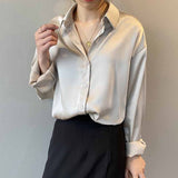 Silk Korean Office Ladies Elegant Shirt Blouse