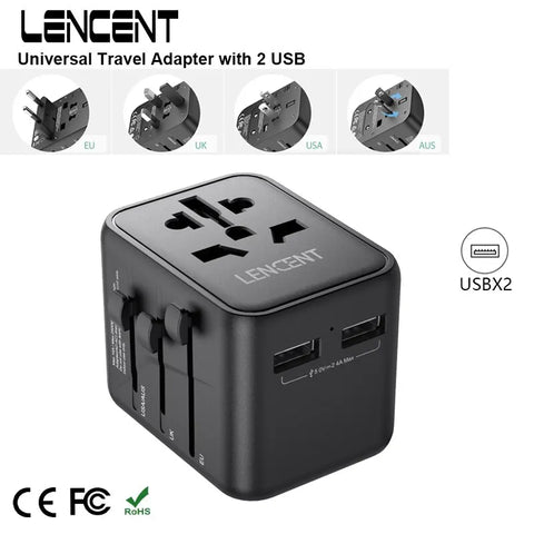 LENCENT International Travel Adapter with 2 USB Ports All-in-One Travel  EU/UK/USA/AUS Plug