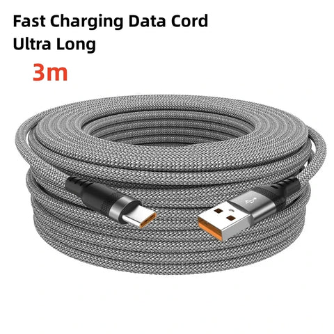 6A Extended USB TYPE-C Cable 3m Braided Fast Charge Data Cable