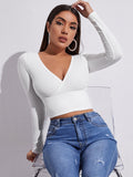 Women Casual Solid Long Sleeve Crop T-shirt