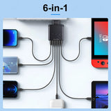 USLION 6 In 1 USB Charger QC3.0 Fast Charging