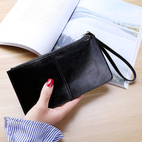 Women's Vintage  Leather Zipper Clutch Wallet