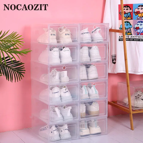 6pcs/Set Fold Plastic Shoes Case Thickened Transparent Drawer