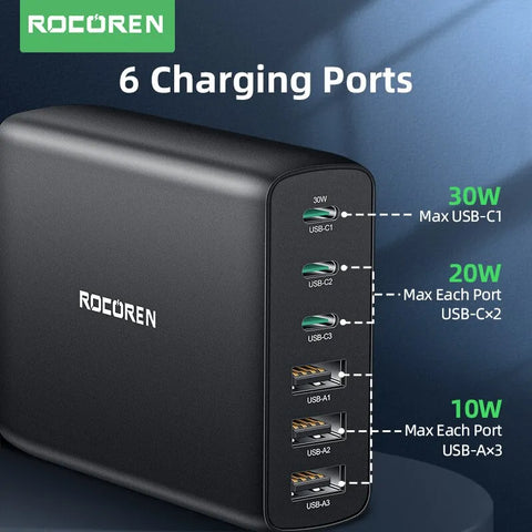 Rocoren 100W USB Charger Type C PD Fast Charging Multiple 6 Ports