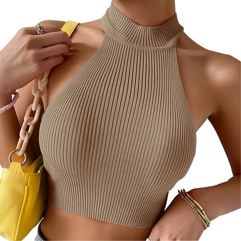 Knit Sleeveless Halter Tops for Women