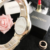 CONTENA Brand Women's Watch Luxury Crystal Gold White Quartz Wristwatch for Women Fashion Elegant Female Clock Relogio Feminino