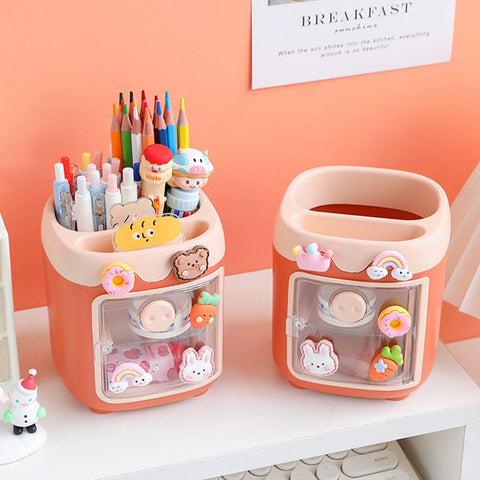 Piggy Drawer Pen Holder Cartoon Multi Grid Cute