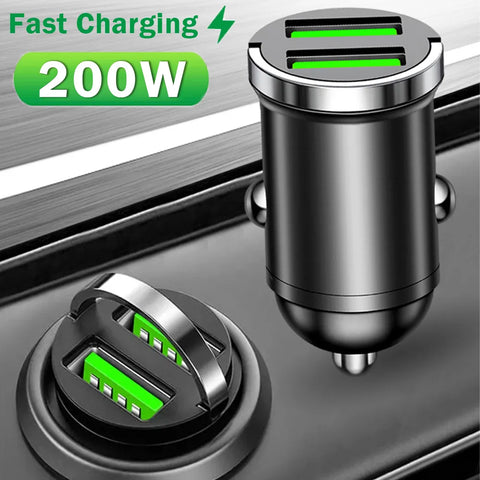 200W Dual Ports Mini USB Car Charger Super Fast Charging