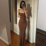 Elegant Bodycon Maxi Dress Women Summer Sleeveless Backless Dress