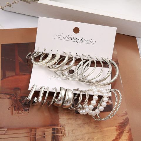 12pcs Of Suit Silver-color Alloy Earrings