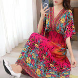 Casual Elegant Retro Style V-neck Tunic Large Swing Dress