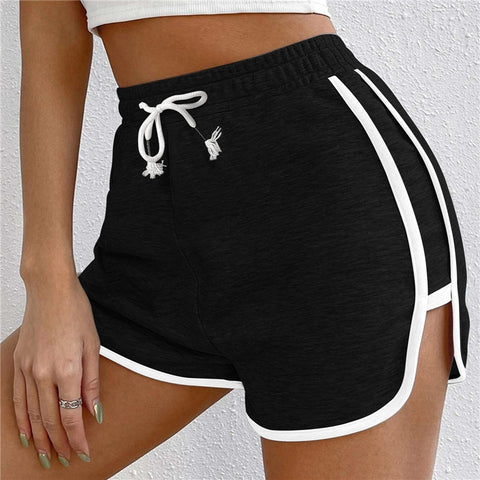 Women Casual Sports Shorts Solid Color Elastic Waist