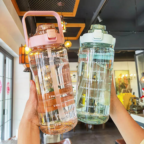 2 Liters Straw Plastic Water Bottle Large Portable