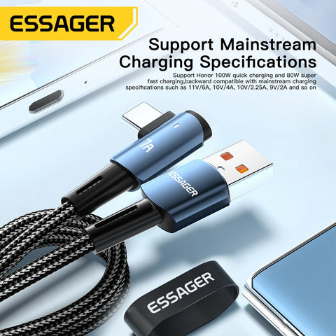 Essager 7A USB Type C Cable 90 Degree 100W Fast Charging