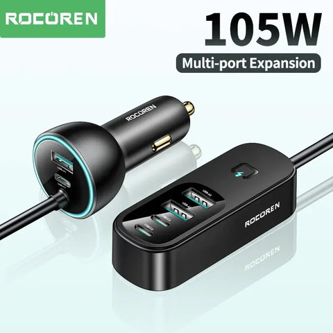 Rocoren 105W Multi 6 Ports Car Charger Backseat Fast Charging USB Type C