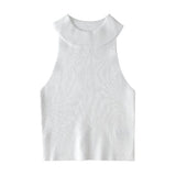 Women Ribbed Halter Tank Tops Adults Sleeveless Solid Color Round Neck Knit Crop Tops