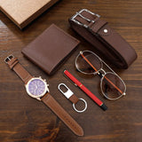 SHAARMS Men Watches Set 6 in 1 Watch Glasses Pen Keychain Belt Purse