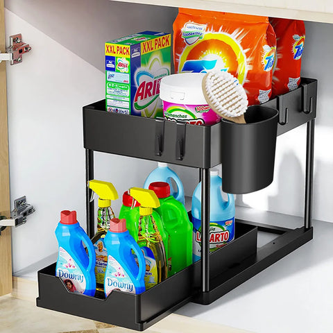 2 Tier Under Sink Organizer Sliding Cabinet Basket Organizer