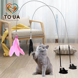 Cats Toys Feathers Wand Interactive Toy Kitten Toys with Super Suction Cup