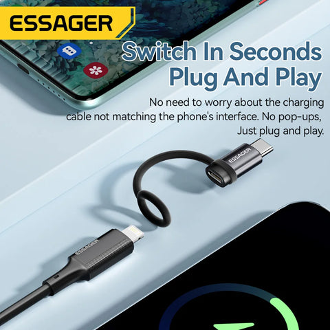 Essager Lighting To USB C Adapter 3A Fast Charging OTG Converter