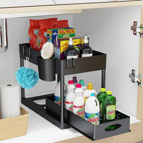 2 Tier Under Sink Organizer Sliding Cabinet Basket Organizer