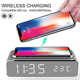 Wireless Charger Time Alarm Clock LED Digital Thermometer Fast Charging