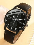 5pcs Fashionable Trend Business Casual MEN'S Belt Quartz Watch with PU Woven Bracelet Set